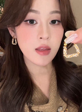 ZHENWEI/甄薇  碎银方形圈圈耳环女轻奢小众个性高级感耳饰饰品