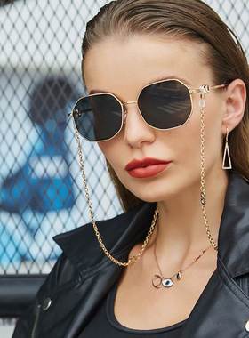 抖音链条墨镜女欧美新款ins网红防掉链凹造型太阳眼镜sunglasses
