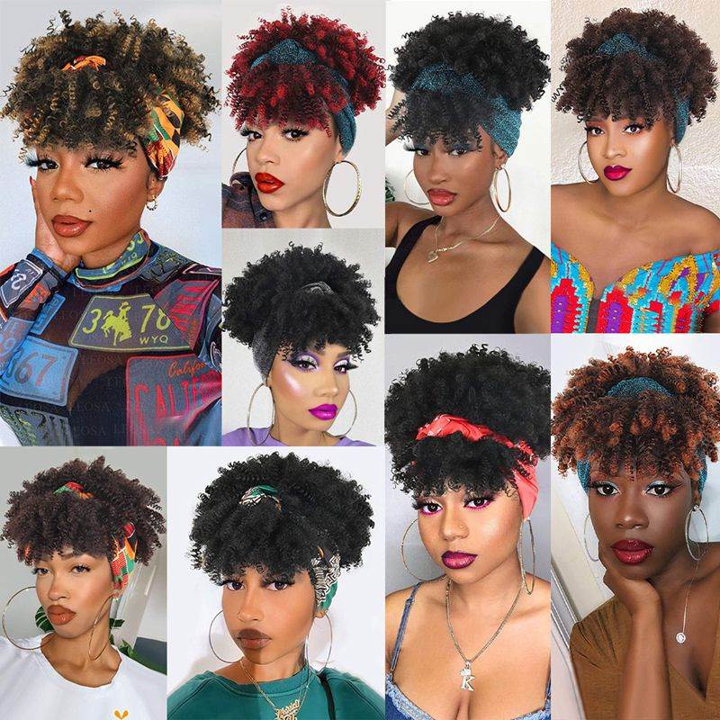 African women short curly hair small roll Headband wigs new