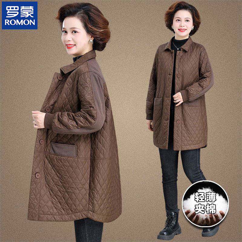 罗蒙胖妈妈秋冬外套轻薄羽绒棉服2025新款大码中老年风衣女中长款