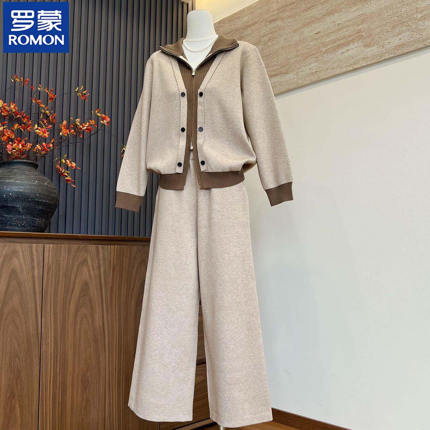 罗蒙妈妈春装针织套装2026新款40岁50中老年女卫衣休闲两件套大码