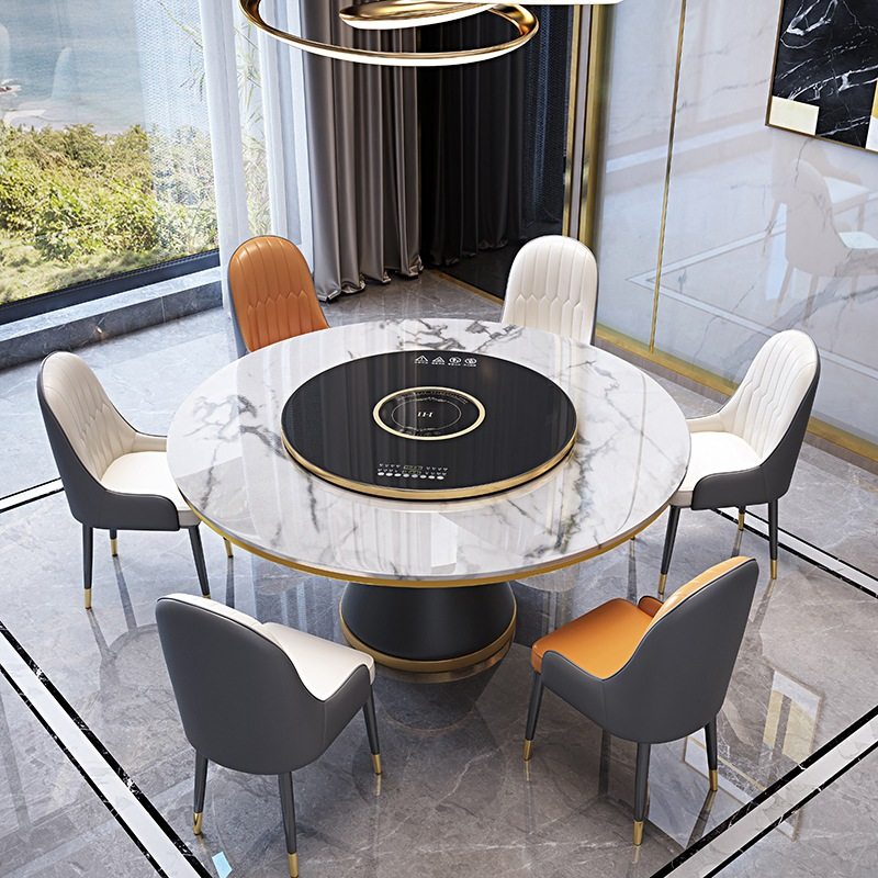 轻奢岩板圆餐桌带自动转盘暖菜板现代简约家用电磁炉圆形吃饭桌子,住宅家具,岩板餐桌,淘宝优惠券,粉丝福利购,淘宝优惠卷