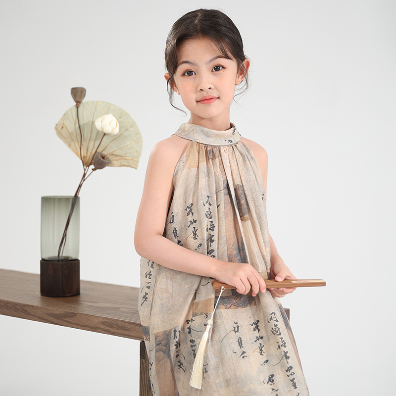 新中式女童旗袍裙中长款改良版汉服中国风2024夏季新款飒气裙子