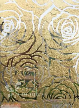 新款金术玻璃现艺代金箔玫瑰压花53680艺术玻璃客箔厅背景墙电视