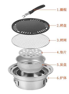 韩式碳便烤炉家31662用室内烟烤肉锅无圆形户商用外携式木炭烧烤