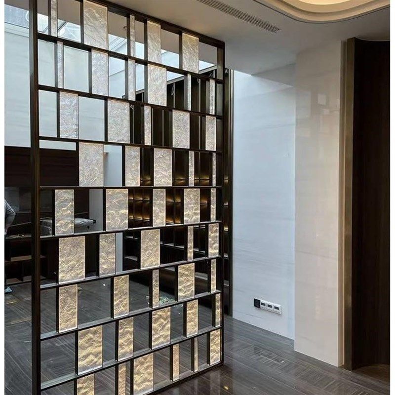 不锈钢隔断屏风玻璃金属雕花客厅隔断屏风别墅装饰墙花格玄关定制