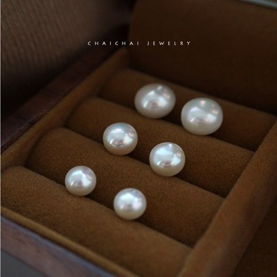 小灯泡*5A天然淡水扁圆珍珠耳钉女优雅女神范气质简约无耳洞耳夹