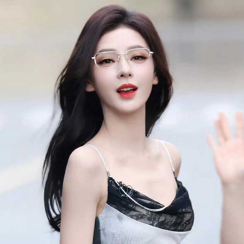 复古金属b方框金丝边银色眼镜框文艺职场海妖风辣妹小众镜架显脸