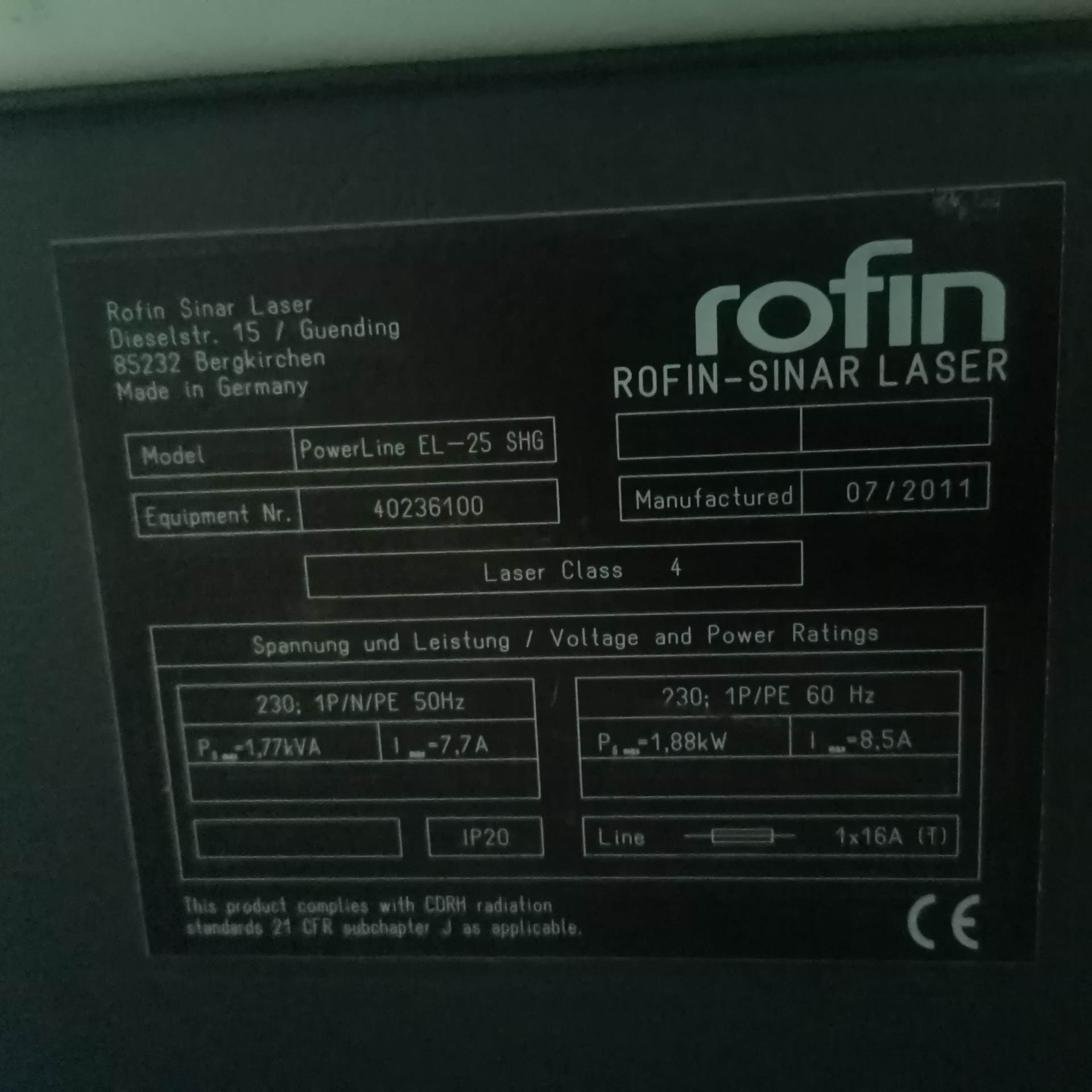 德国ROFIN脉冲PowerLine EL-25 SHG控制