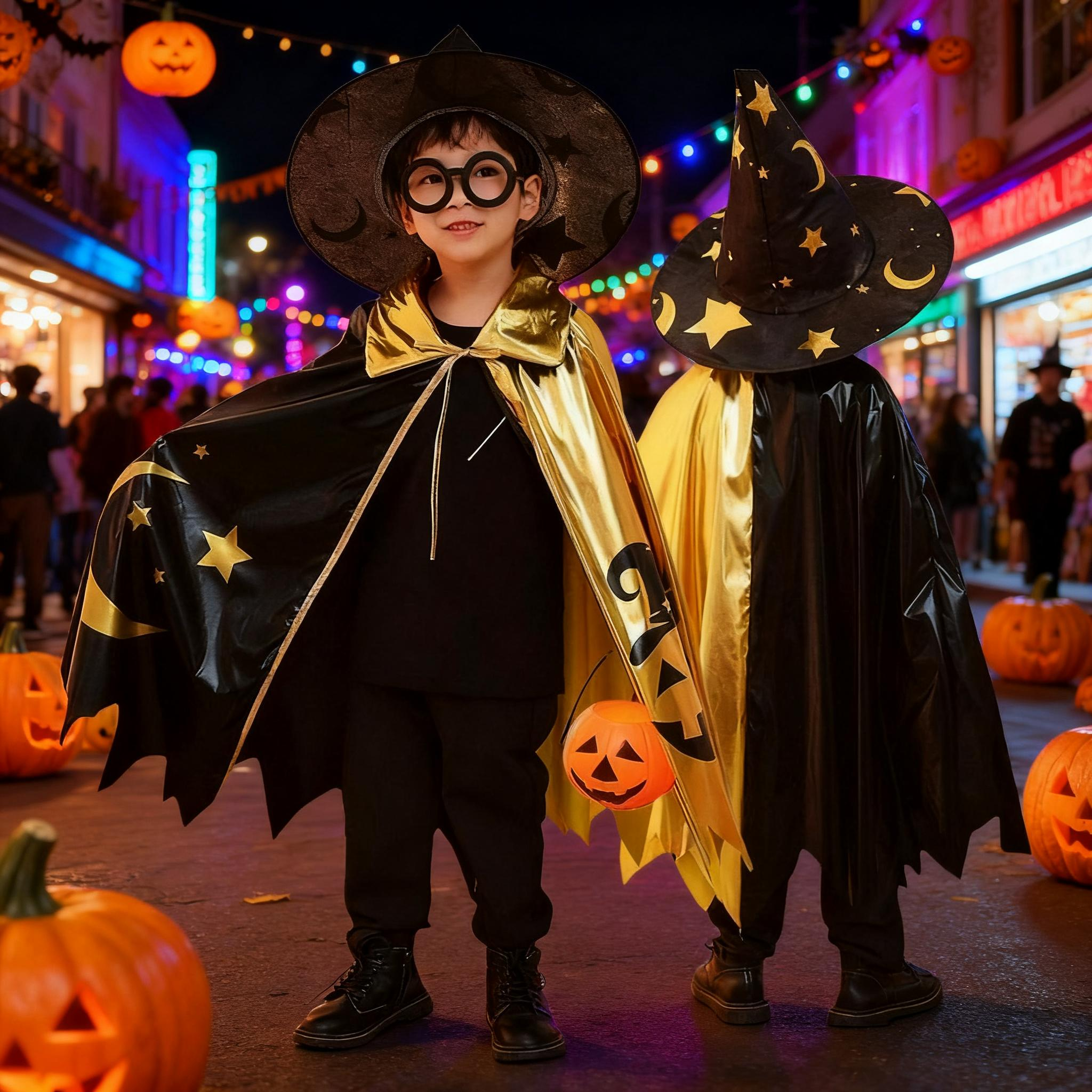 万圣节儿童服装披风斗篷男孩cos服饰魔法师帽子套装派对装饰道具