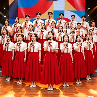 大合唱团表演服学生红色爱国庆礼服诗歌朗诵比赛演出服演讲装班服