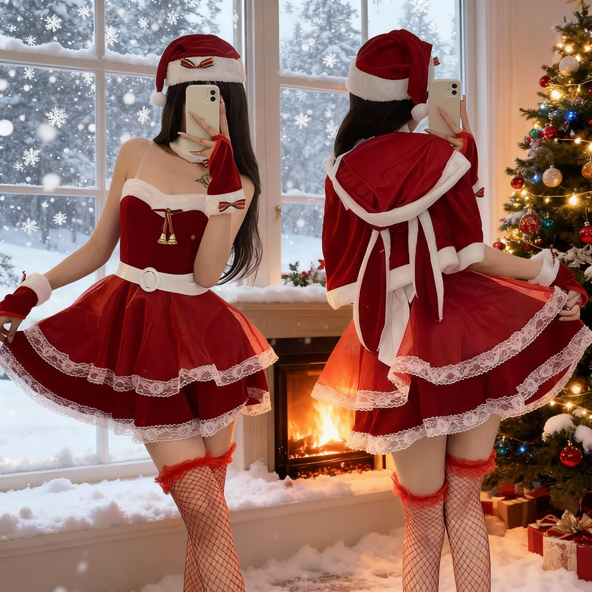 圣诞节服饰女成人小麋鹿节日氛围性感穿搭战袍红色抹胸cos服裙子