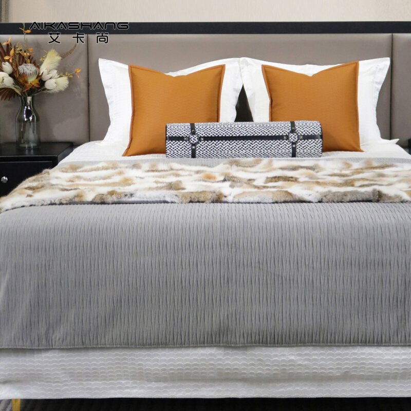 别墅酒店样板间床品套件抱枕搭毯现代轻奢软装摆场床上用品九件套