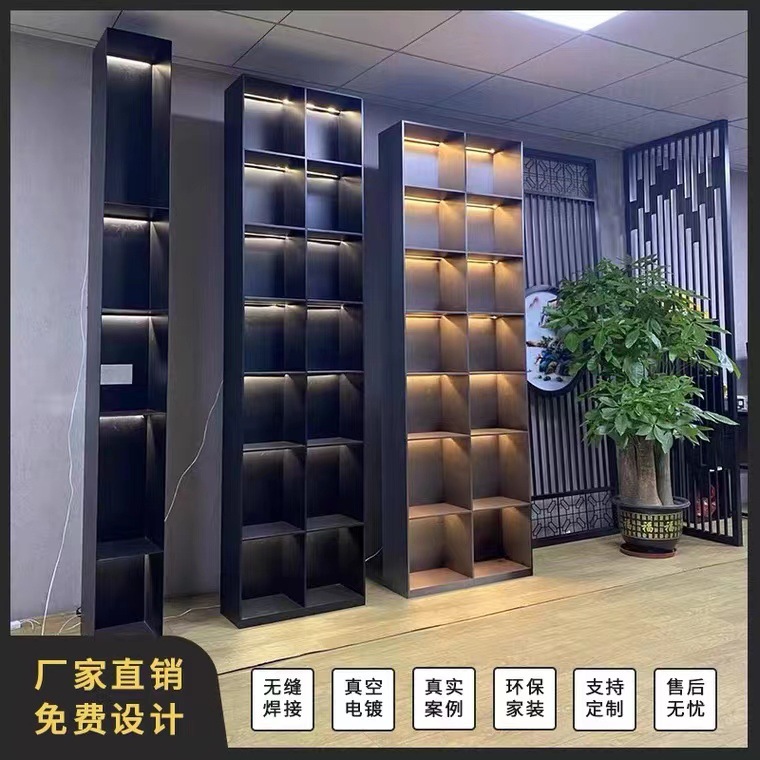 制定黑钛不锈钢装饰壁龛柜无缝展示架置物钢板电镀玫瑰金镜面酒柜