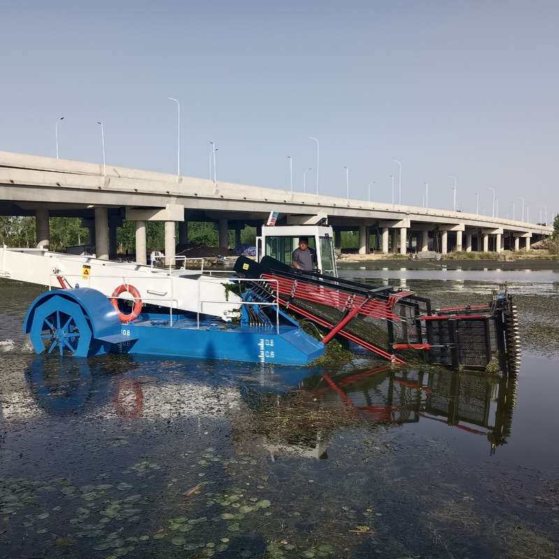水库水面垃圾打捞船 小型全自动河道保洁船现货 水葫芦割草船