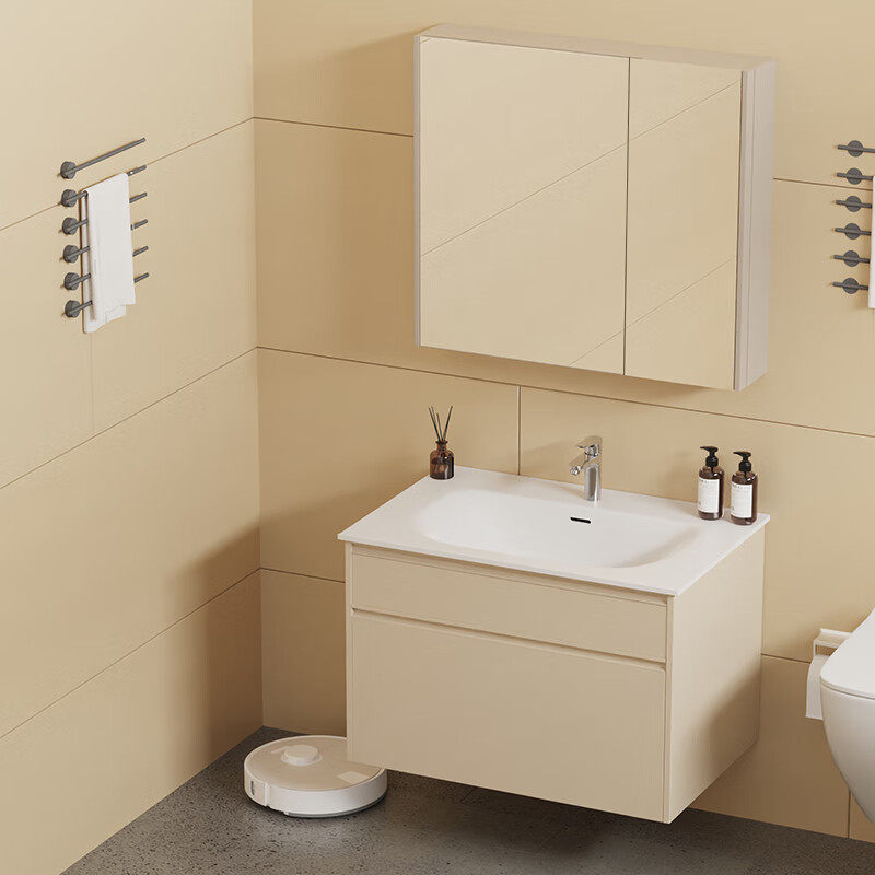 恒洁浴室柜肤感羽晶陶瓷一体盆大储物美妆小翻盒折叠镜M50青春版