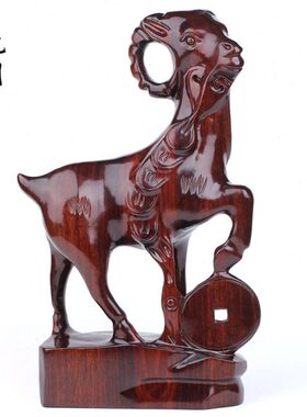 泰木雕羊摆件山大号羊羊摆件慈航阁红色实木肖生桃木