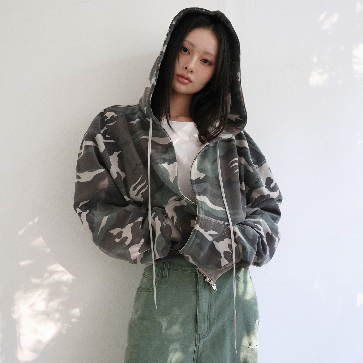 Mathieu连帽拉链迷彩卫衣女