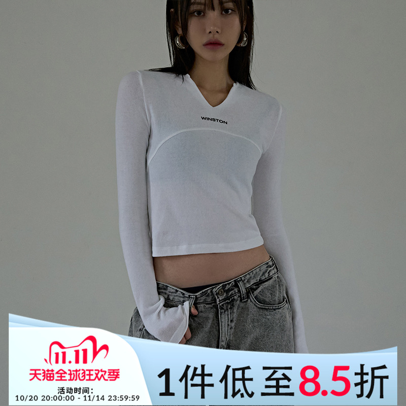 Mathieu韩国V领气质长袖T恤女春季洋气打底衫显瘦体恤内搭上衣薄
