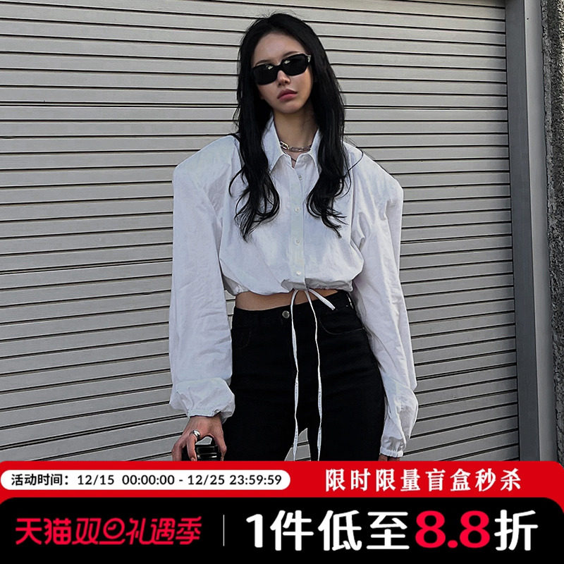 Mathieu韩国高级感衬衫女短款春设计感系带衬衣宽松别致长袖上衣