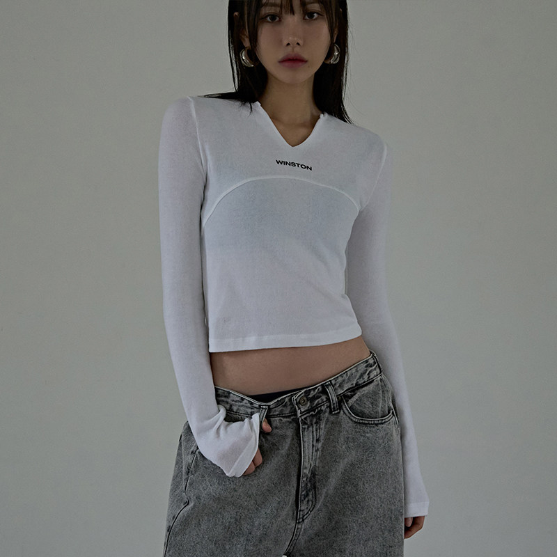 Mathieu韩国V领气质长袖T恤女春季洋气打底衫显瘦体恤内搭上衣薄