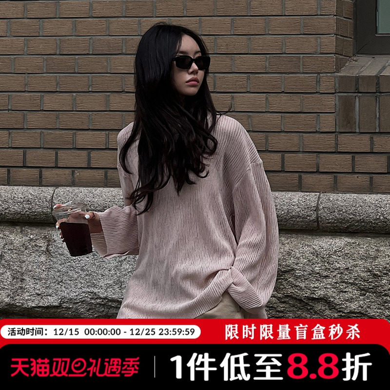 Mathieu韩国半高领防晒长袖T恤女夏季洋气宽松体恤性感微透上衣