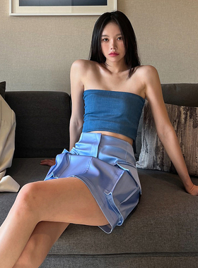 Mathieu韩国洋气无袖抹胸上衣女夏季设计感褶皱露背甜辣吊带背心