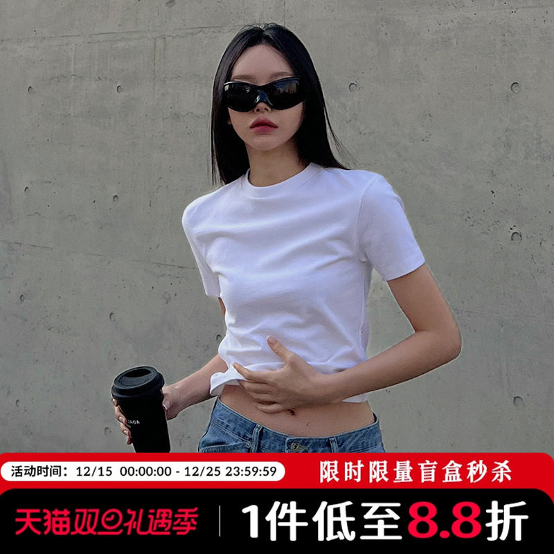 Mathieu韩国气质基础款短袖T恤女夏季新款纯色修身显瘦正肩上衣