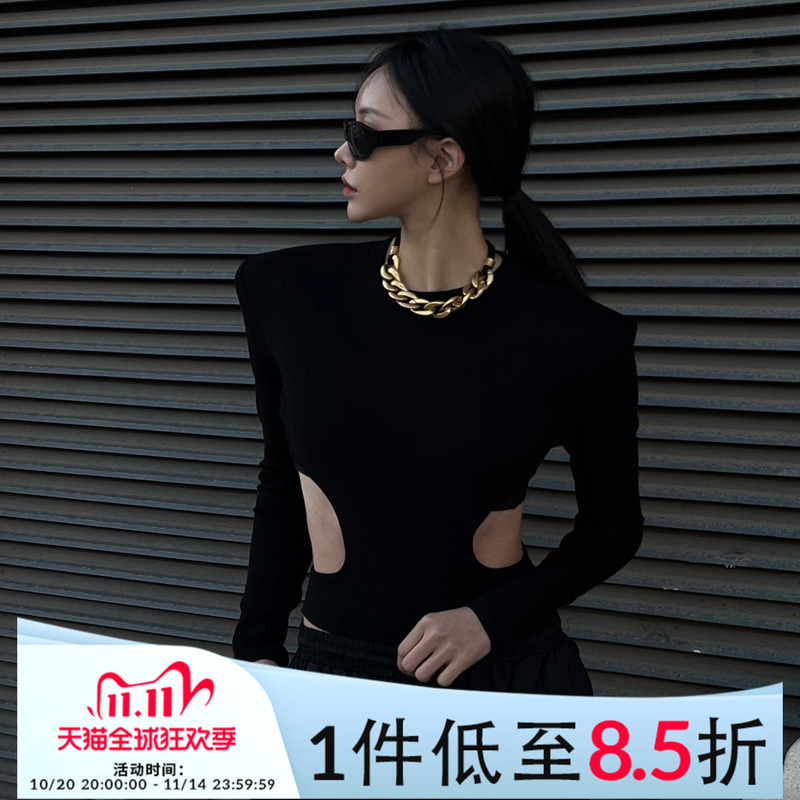 Mathieu韩国设计感针织衫女春新款洋气镂空性感露腰独特别致上衣