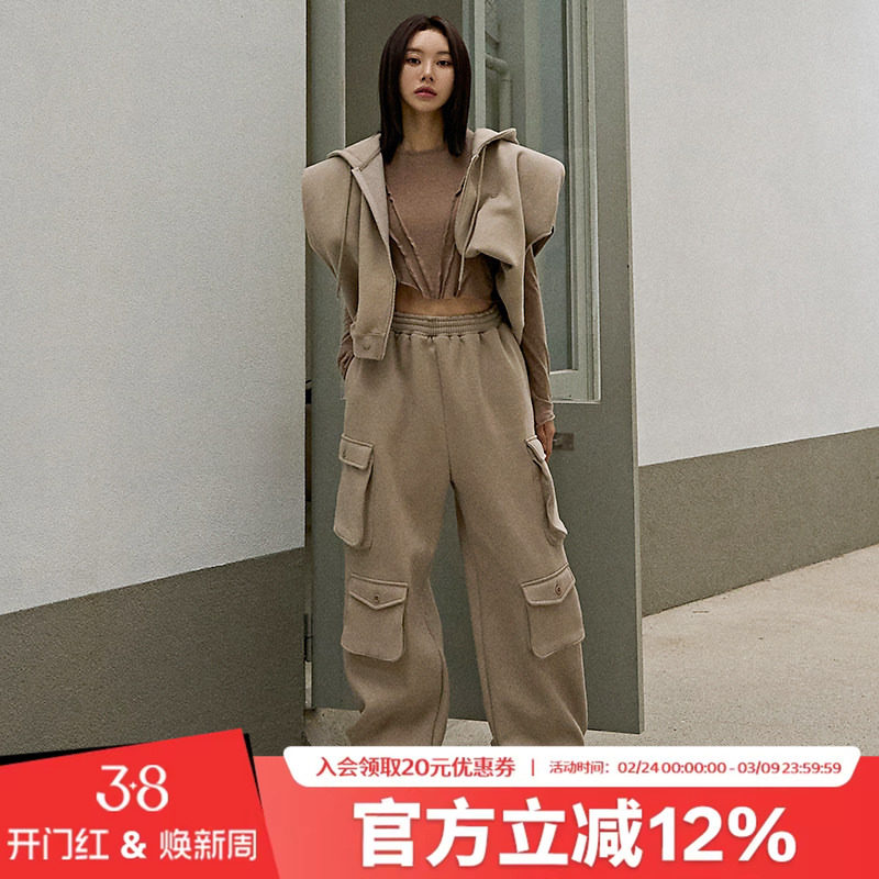 Mathieu韩国大灯家时尚套装女新款连帽卫衣外套束脚休闲裤卫裤冬