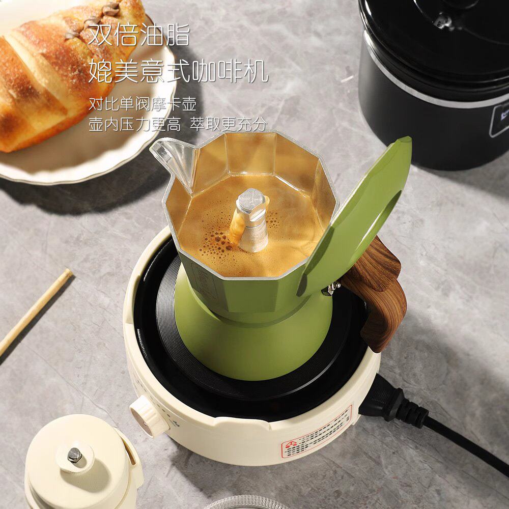 双阀摩卡壶套装三代摩卡咖啡壶煮家用小型意式浓缩咖啡机四件套