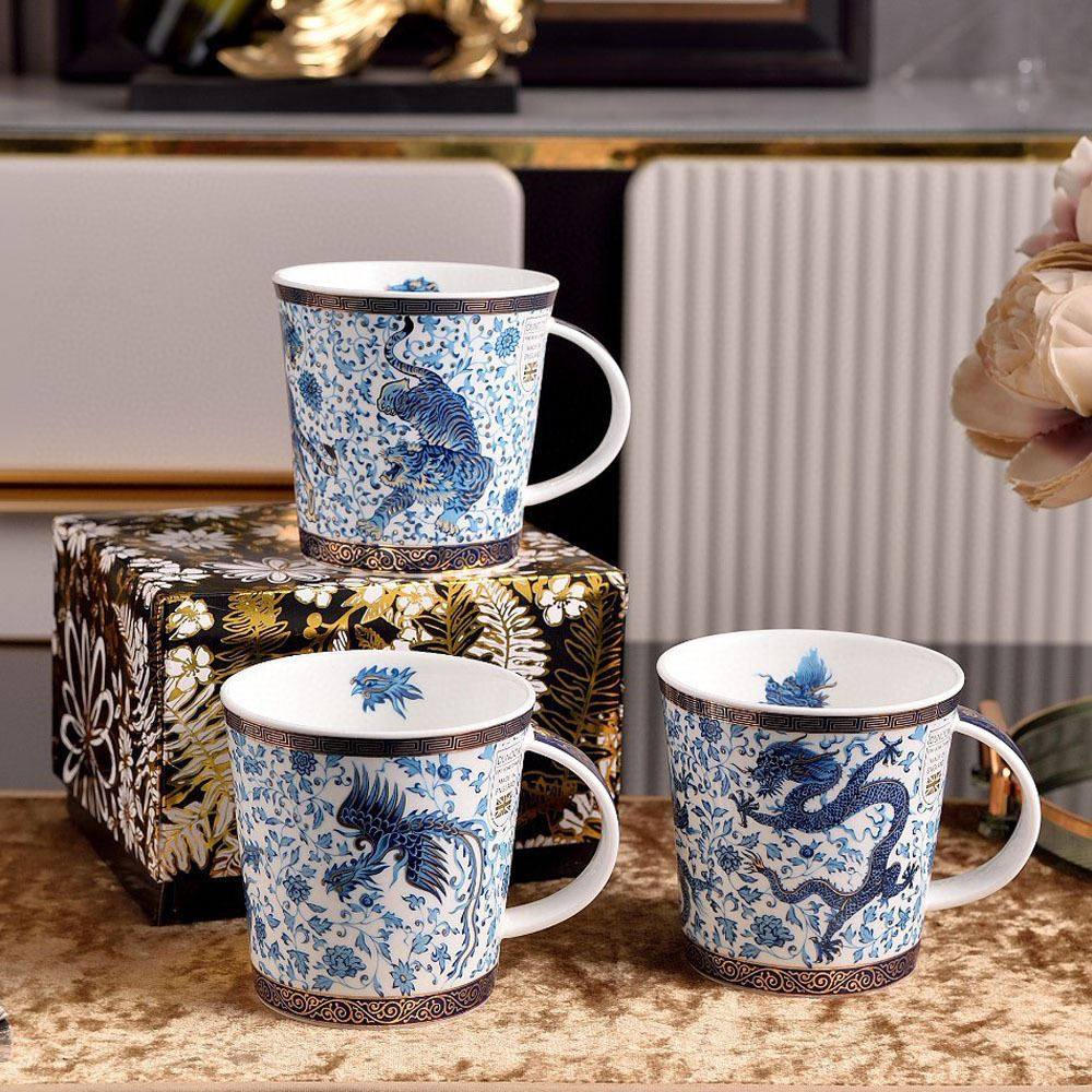 新款高档骨瓷龙虎图案250毫升咖啡杯马克杯下午茶办公室会议水杯