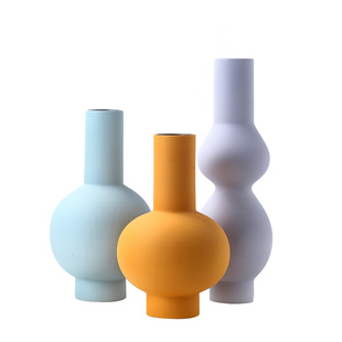 北欧莫兰迪陶瓷花瓶摆件现代简约家居黄色粉蓝客厅软装 工艺品花器