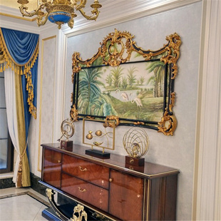 壁画奢华金色异形玄关画客厅沙发画绿色花鸟纯手工 .16米横板法式