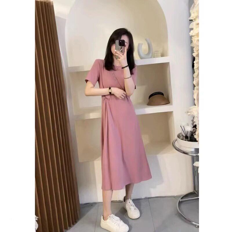 正肩短袖连感衣裙女026春夏裙新款高级气质丁达尔AL34280F字中2长