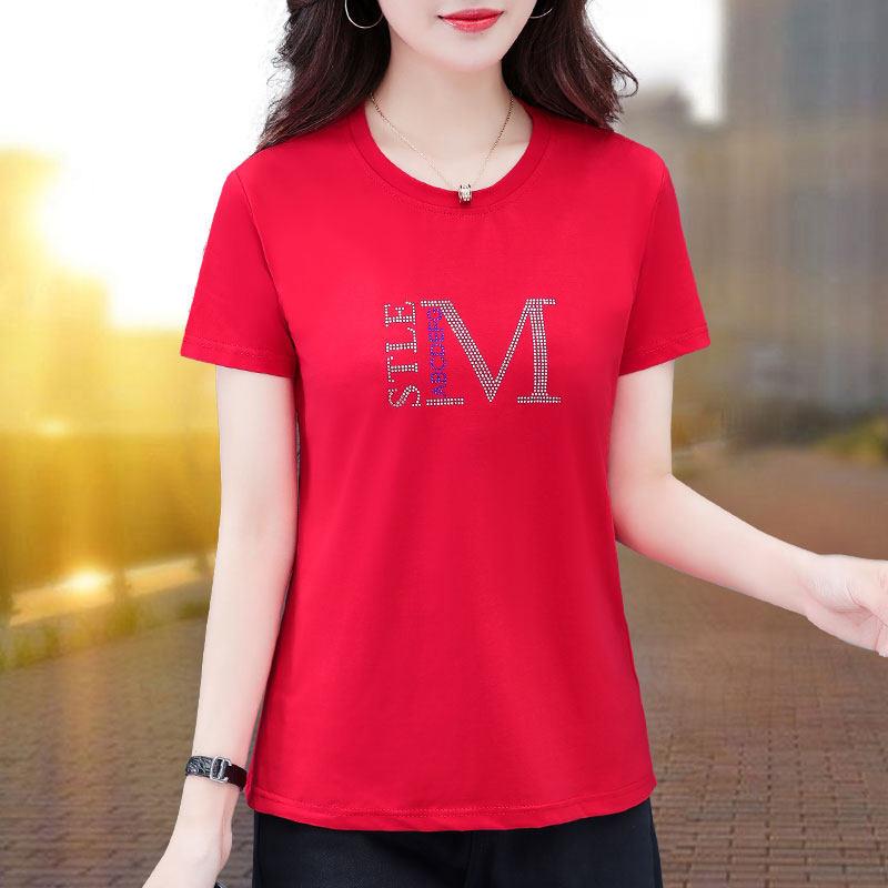 季韩国短袖t恤女夏新装款女年士纯棉衣服中妈妈短款黑FZ969色夏上