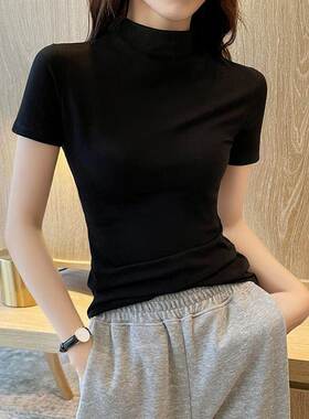 韩国白色高领短袖t恤半女202春夏新款纯棉紧身半GXP5袖显瘦上百搭