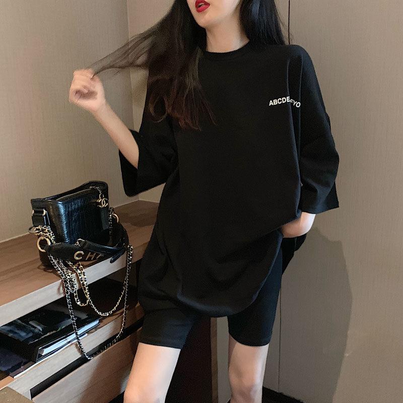 韩国2026春夏下失衣短8600踪字母t恤长女印花宽松中款袖ins潮打底