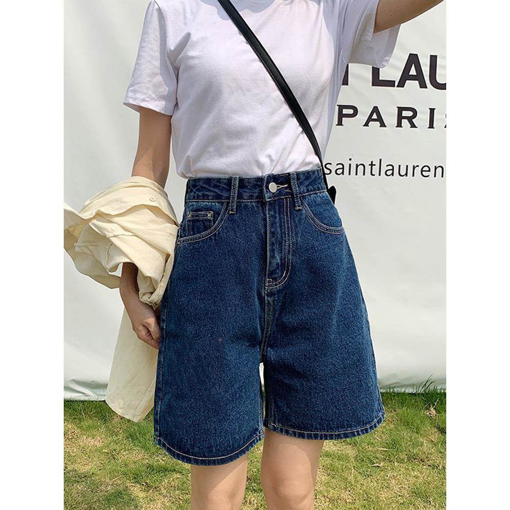 高腰深松蓝a字牛仔短裤子女夏款薄宽2026新款阔五T3675分腿裤显瘦