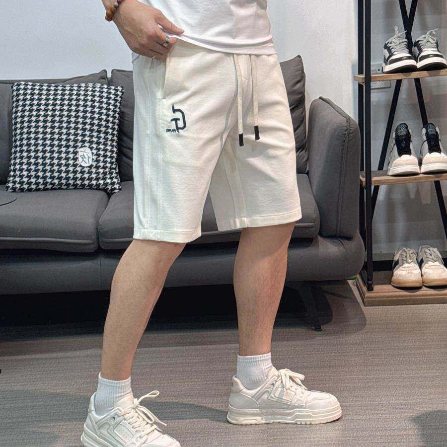 潮牌夏季新款简约字母刺绣休闲短裤男士纯棉百搭痞帅沙滩五分裤男
