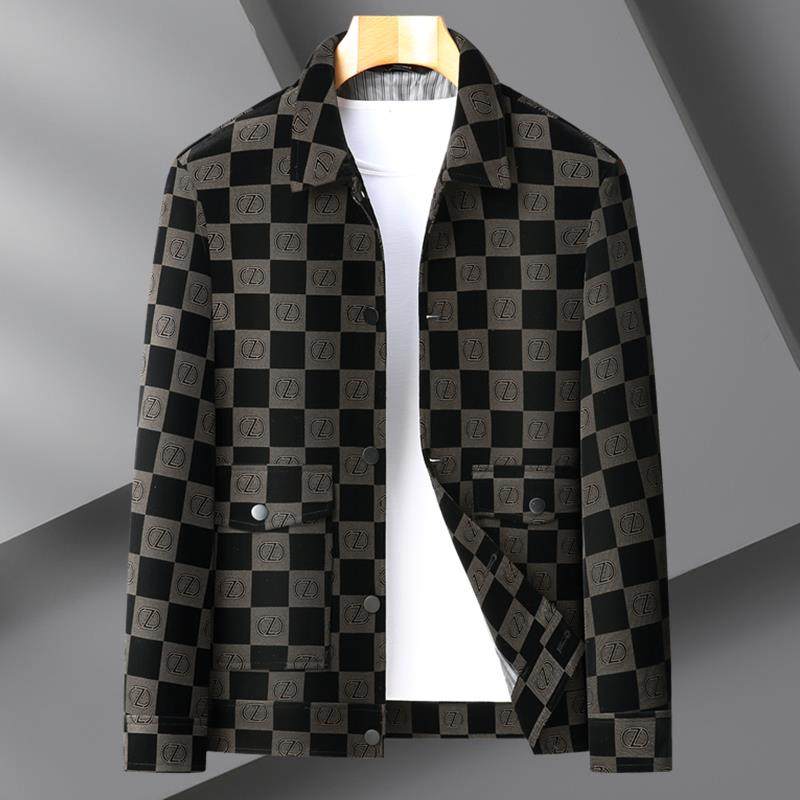 严选高端个性时尚格子外套男秋冬款大码宽松绒面夹克休闲工装上衣,男装,时尚防晒服,淘宝优惠券,粉丝福利购,淘宝优惠卷