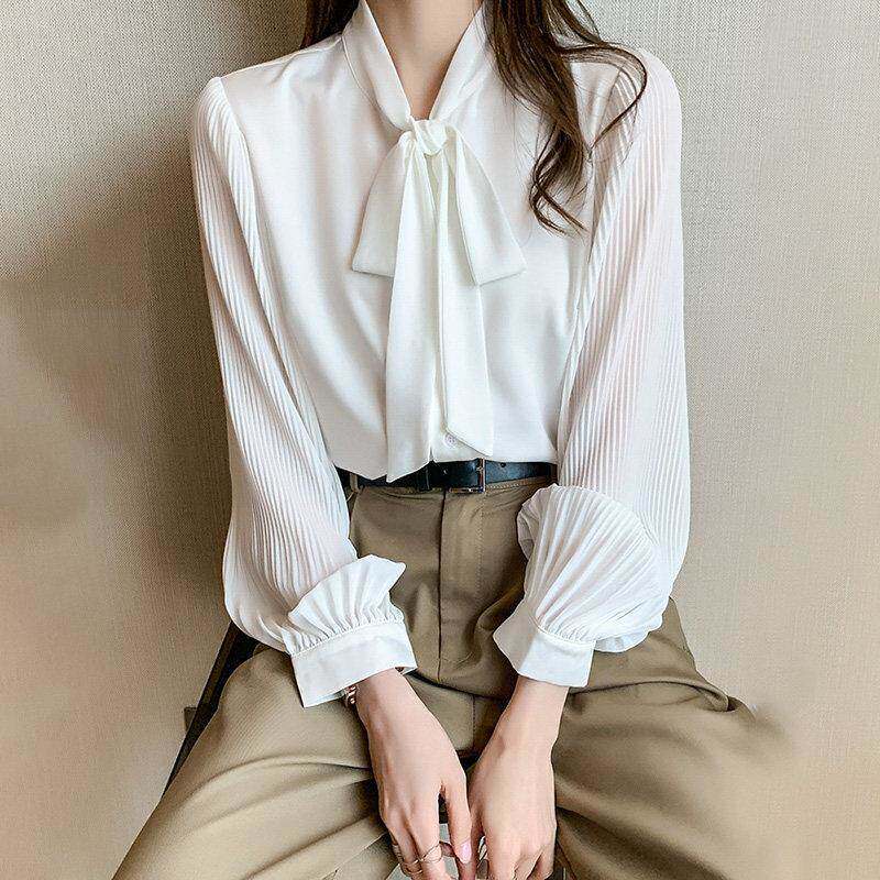 蝴结T1189上班服色蝶衬衫女2026春装新款飘带领长宽松洋派袖雪纺