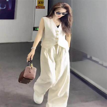 香港季888大尺码高级感时尚甲马两件女2025夏新款套显瘦阔腿裤套