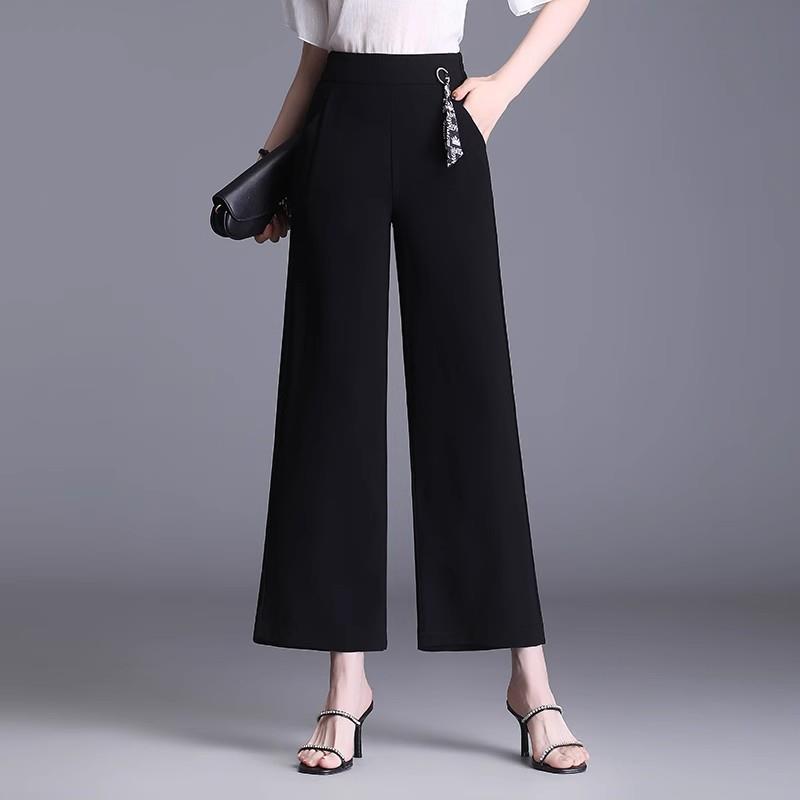 雪纺垂感阔腿裤女新款2025年夏季薄款直筒裤小个子妈妈宽松九分裤
