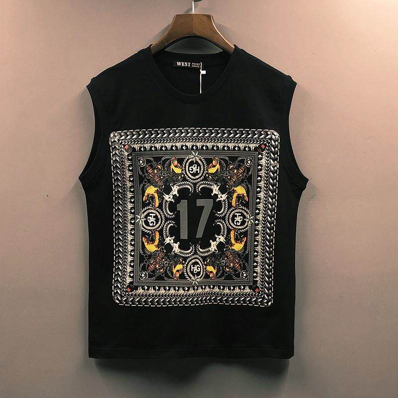 夏季街头潮流ins高端纯棉狗头无袖T恤运动背心男潮牌休闲个性汗衫