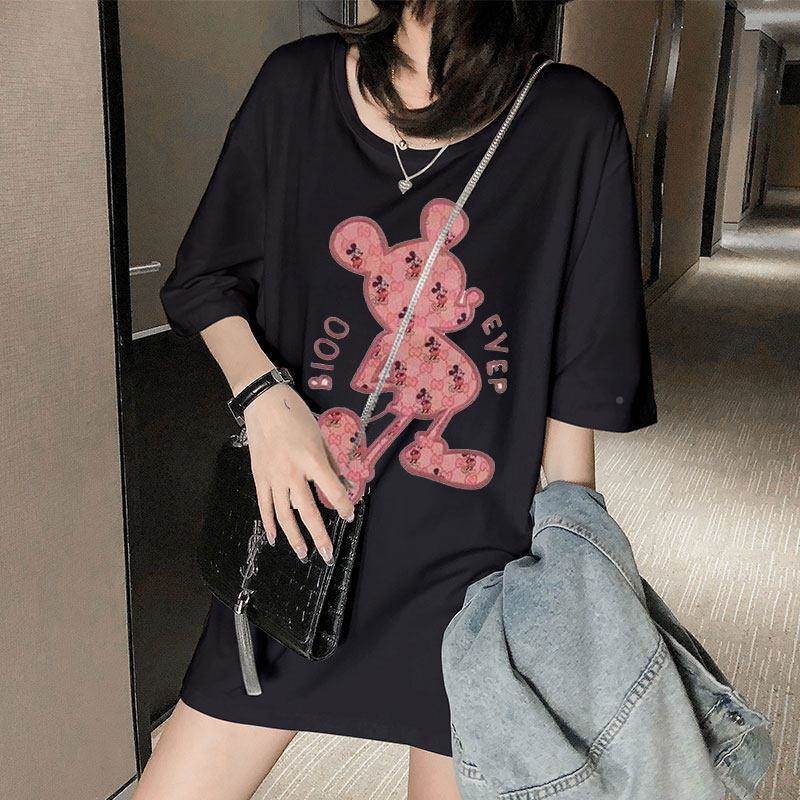 韩国款202春蝶夏新蝴结印010503花t恤女中长款卡通打6底衫宽松大
