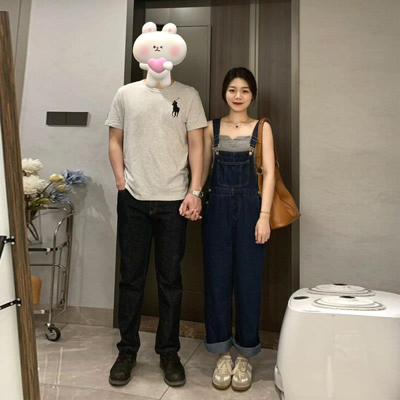 蓝灰牛仔抱婴色袋裤女202瘦感6秋高腰小个子夏设计连T6370身裤宽