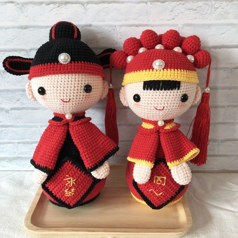 中式结婚娃娃手工DIY编织毛线材料手编钩针玩偶公仔礼品物材料包,服饰配件/皮带/帽子/围巾,DIY编织材料包,淘宝优惠券,粉丝福利购,淘宝优惠卷