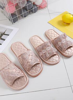 欣馨玥布艺声筋蕾丝拖鞋家用室内无地板防滑夏天男IDV情女侣拖鞋