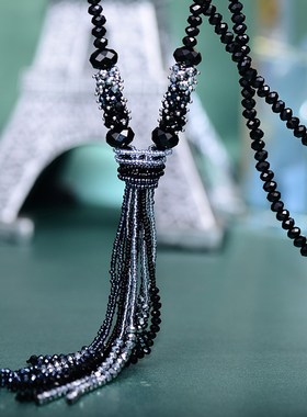 项链女潮网红水晶流苏毛衣链长款吊坠韩版百搭简约时尚个性森系